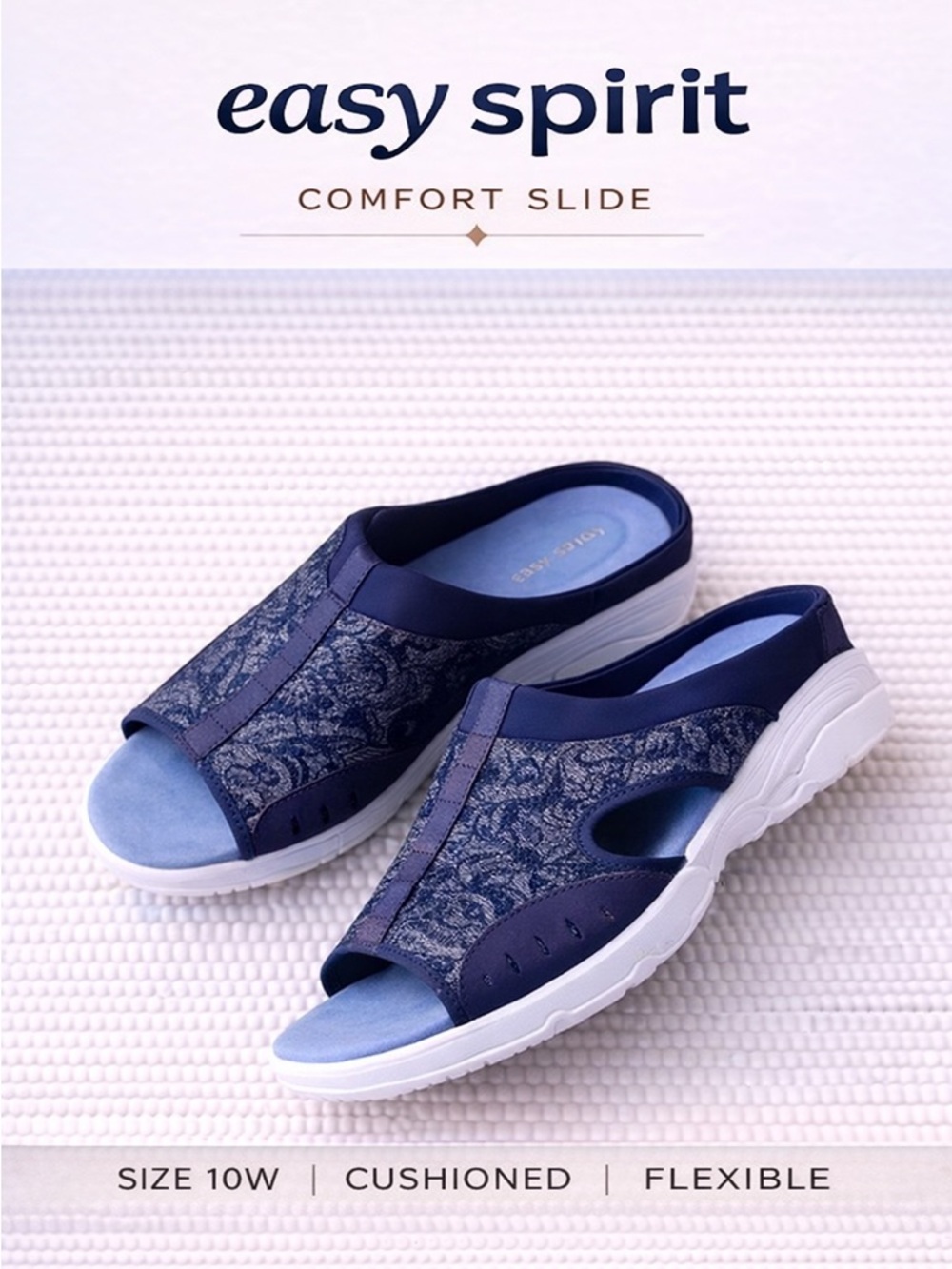 Easy Spirit Traciee7 Slides Dark Blue Wedge Comfort Sandals 10W